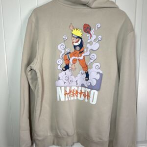 H&M Naruto Shippuden Beige Graphic Hooded Pullover Hoodie Men's Medium NWOT